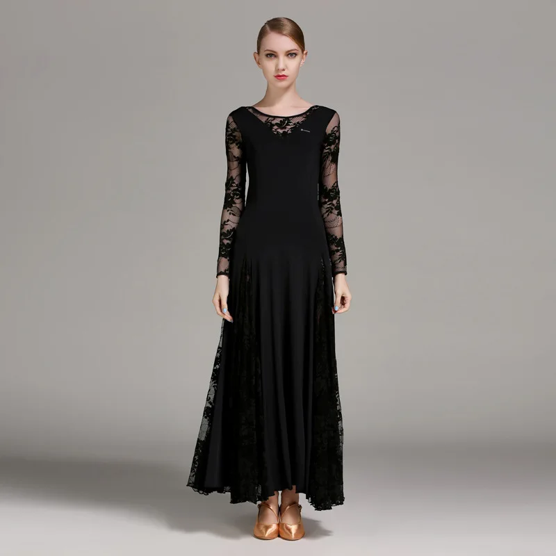 1pcs/lot lace ballroom dance dress woman long sleeves waltz tango dance dresses standard ballroom dress