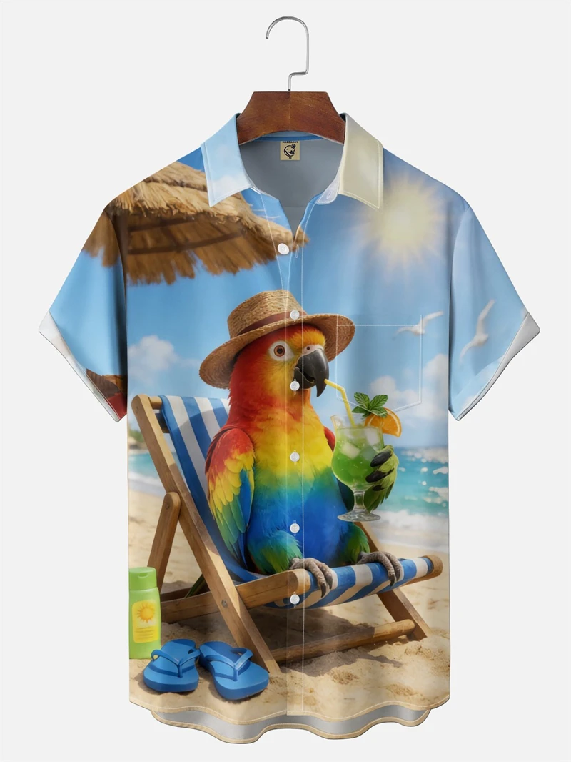 

Cartoon Funny Parrot 3d Print Hawaiian Shirt For Men Women Fashion Casual Beach Shirts Hawaii Blouse Vocation Button Up Shirts