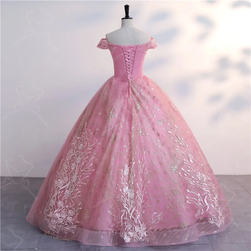 Nieuwe Roze Vestidos Classic Sequin Quinceanera Jurken Elegant Uit De Schouder Baljurk Glanzend Party Dress Luxe Formele Gown