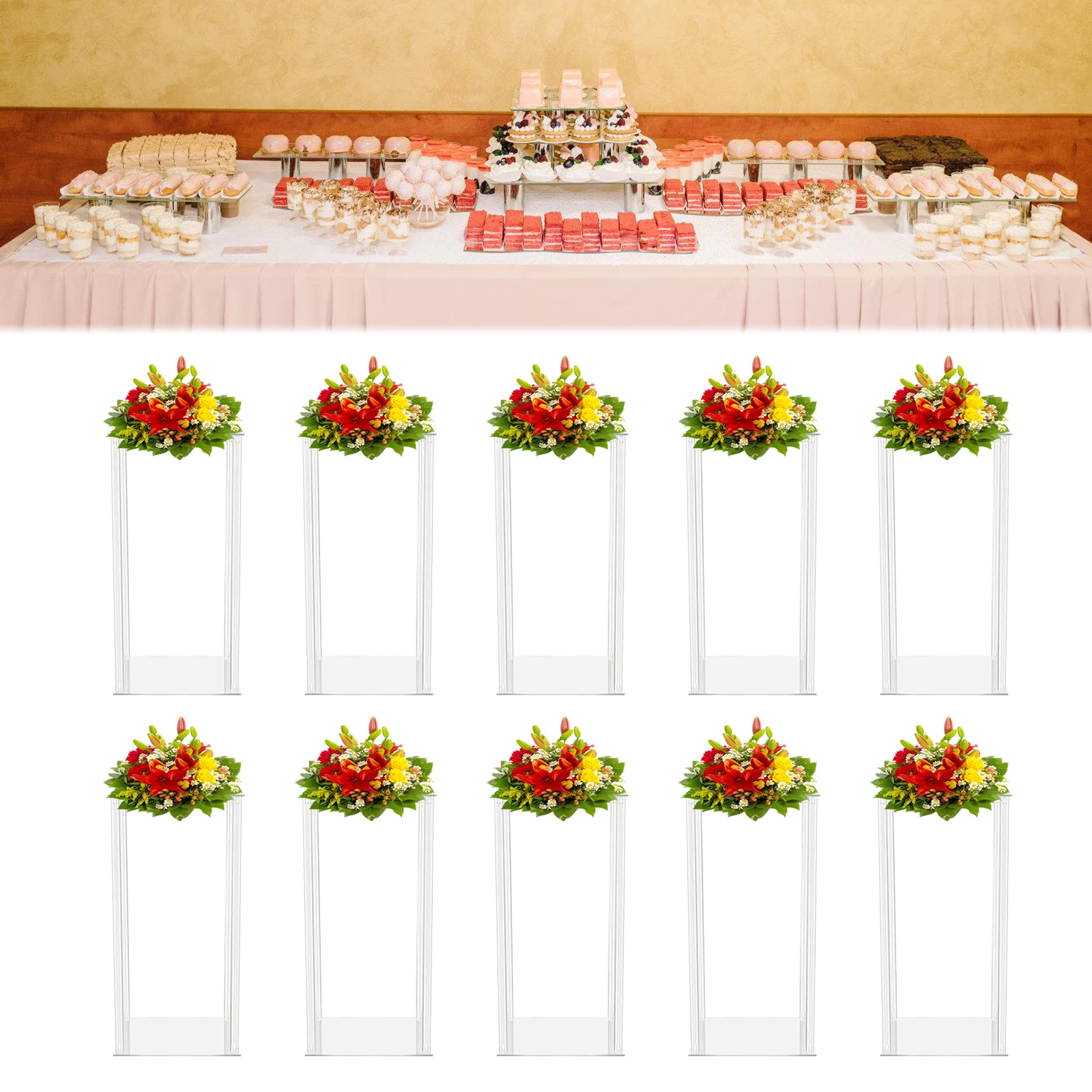 10 Piece Set of Acrylic Flower Rack Wedding Reception Table Clear Flower Vase30 * 20 * 60cm