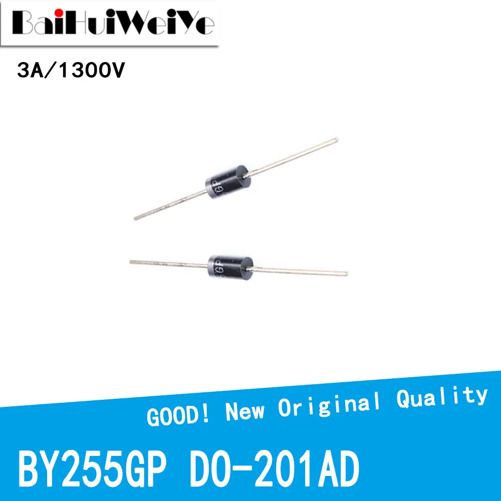 10Pcs/Lot BY255 BY255GP DO-201AD 3A 1300V Schottky Rectifier Diode New Good Quality Chipset