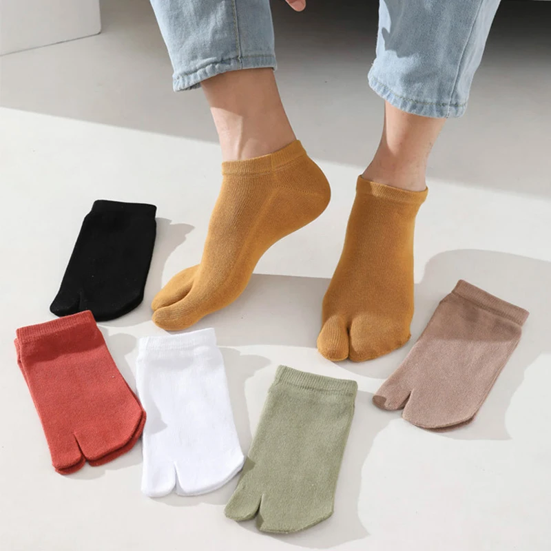 1 Pair Japanese Unisex Summer Fiber Two Finger Socks Split Toe Tabi Socks Causal Comfortable Solid Color Cotton Short Socks