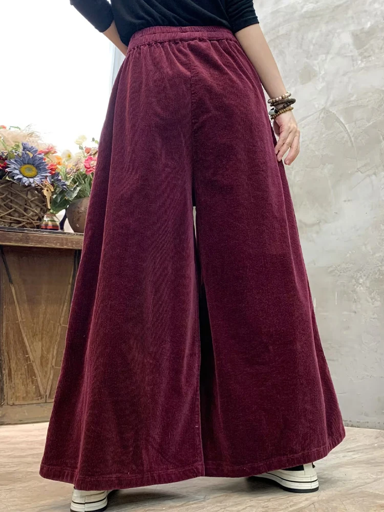 Amax lulue marca 2025 senhoras vintage solto calças de perna larga das mulheres clássico casual cintura elástica moda roupas de veludo