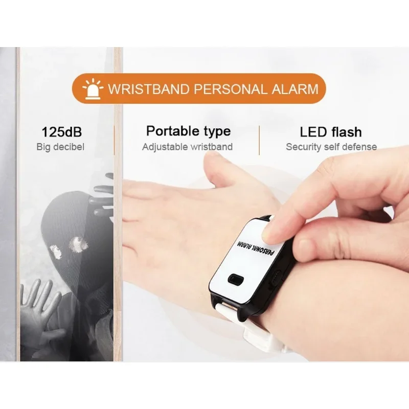 Women Security Alarm 125dB Anti-Wolf Device Protection Armband Ring with LED Girls