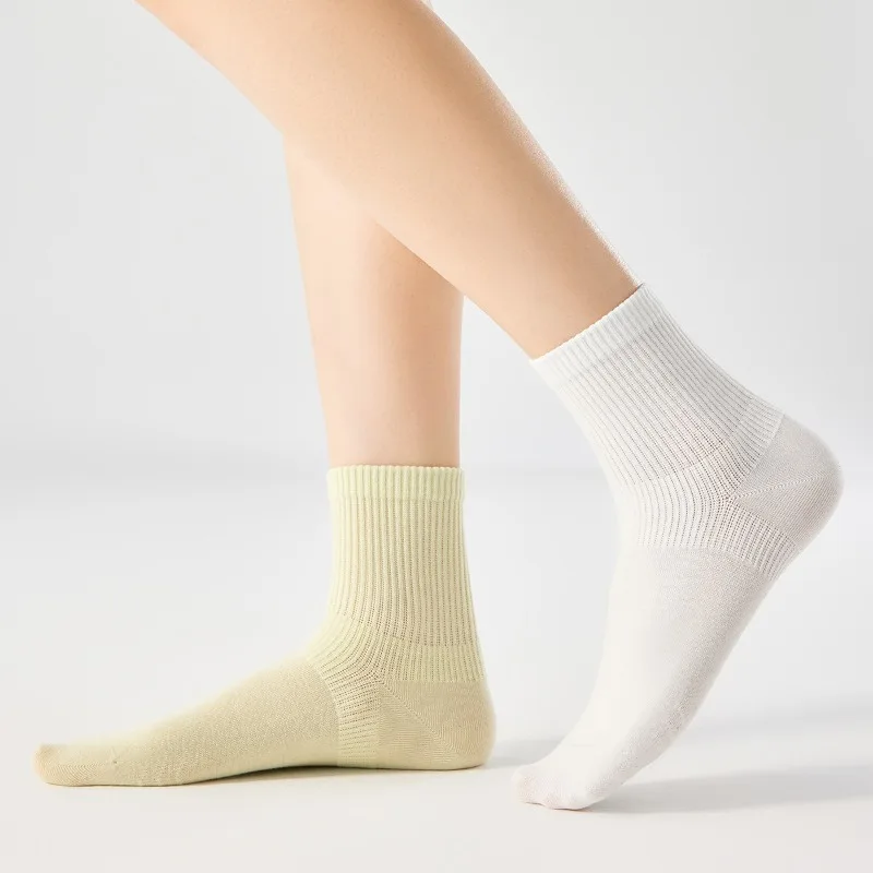 1 par de meias de algodão femininas meias de comprimento médio primavera e verão cor sólida ângulo fino meias de ângulo reto de alta qualidade atacado