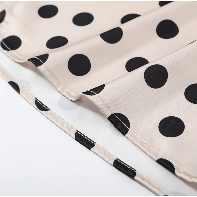 Damen Polka Dot Maxikleid mit Gürtel, tiefem V-Ausschnitt, langen Ärmeln, Satin-Kleider, Frühjahr 2026, lässige Alltags- und Abendgarderobe, schicke Robe – Detail 11