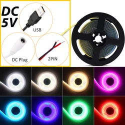 DC5V USB LED COB Strip Light Flexible Ribbon Lamp High Density Tape LED  3000K 4000K 6000K Red Blue Green LED Light Room Decor