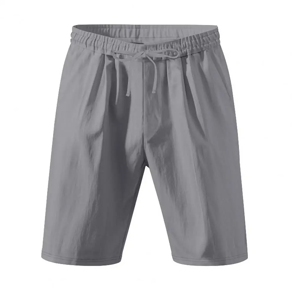 2025 Men Flax Beach Shorts Pockets Drawstring Elastic Waist Solid Color Versatile Casual Quick-dry Beach Shorts Swim Trunks