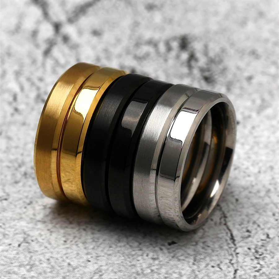 4mm Simple Smooth Women Rings Black Stainless Steel Men Rings Birthday Gifts
