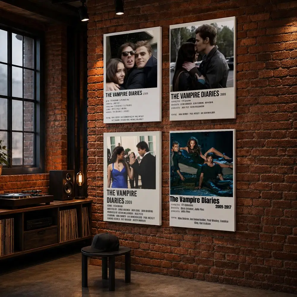 The V-Vampire Diaries Movie Framed Wall Painting Wood Framed Wall Art Print For Bedroom Living Room Hallway Office Home Decor