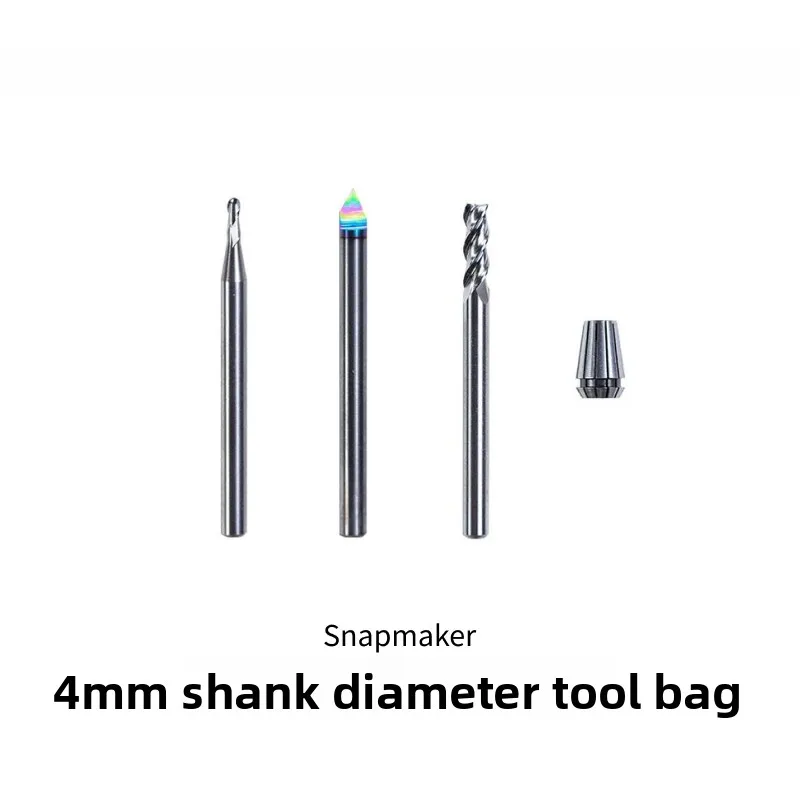 Original brand new CNC tool pack with 4mm shank diameter (tool x3) and spindle chuck for metal processing suitable for Snapmaker
