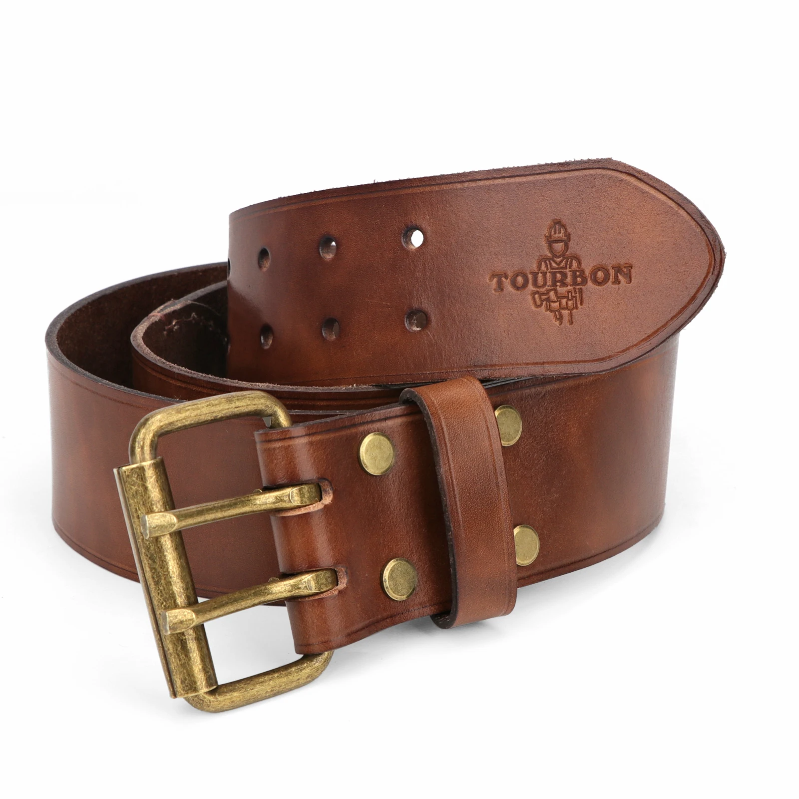 Tourbon Thick Genuine Leather Heavy Duty Waist Belts Tools Men\'s Belt Workshop Belts 82.5-120cm  Woodworker Electrician Brown