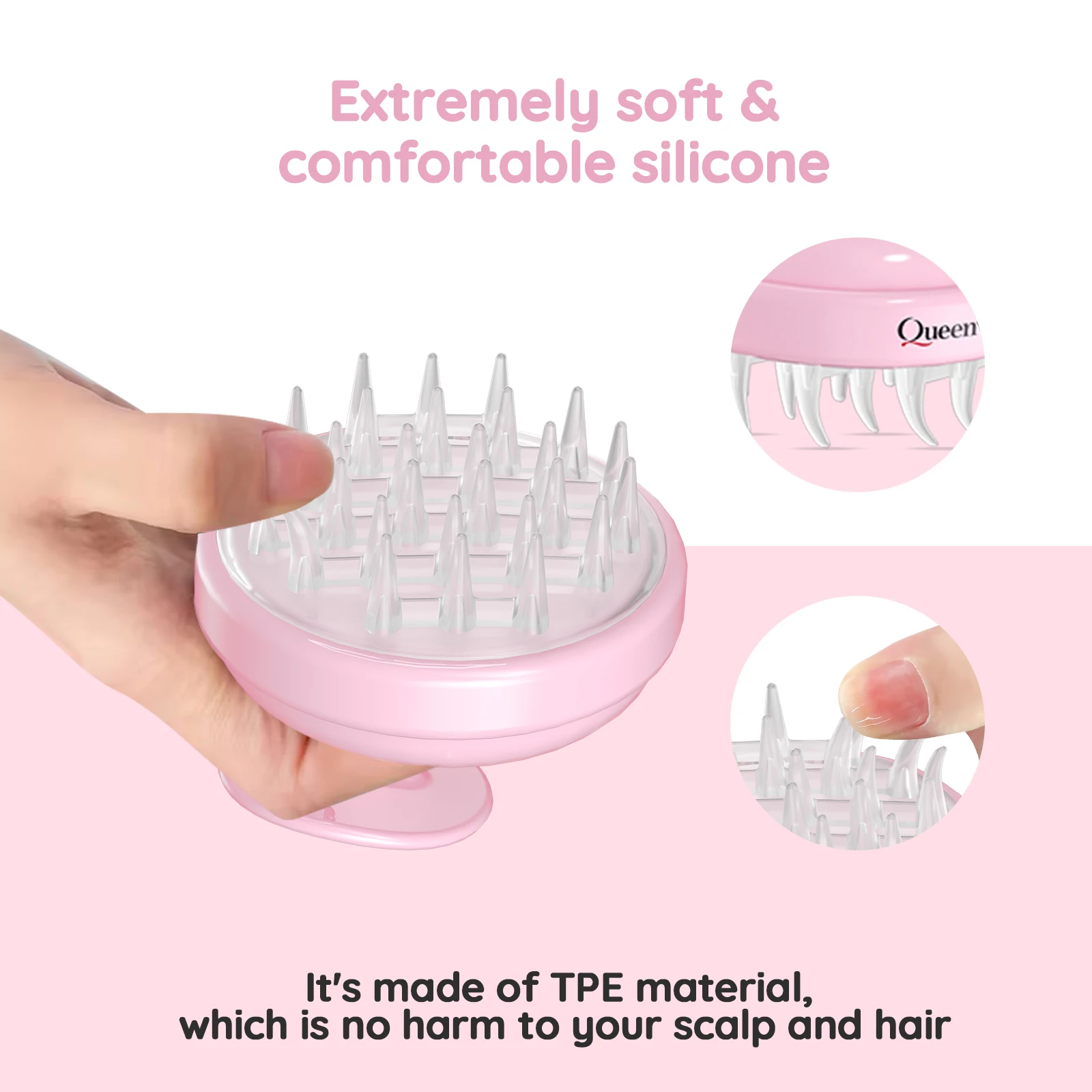 Electric Scalp Massager Handheld Convenient Wireless Deep Cleaning Head Massage Silicone TPE Shampoo Spa Stress Relaxation Pink