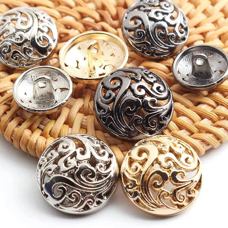 10 Pieces Hollow Metal Buttons Chinese Auspicious Cloud Beautiful Shank Buttons Woman Clothes Accessories