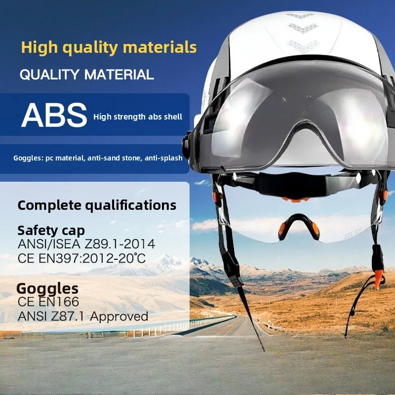 Construction Safety Helmets with Double Goggles Engineer Breathable ABS Work Cap Head Protection ANSI Climbing Rescue Cap