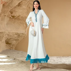 Dubai Beaded Tassels Abaya Kaftan Women Muslim Dress Turkey Kaftan Islam Jalabiya Caftan Party Dresses Musulmane Femme Vestidos