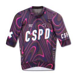 CSPD Purple Short Sleeve Cycling Jersey Summer Road Bike Shirts Breathable Fast Drying Bicycle Clothing Man Cycling Maillot