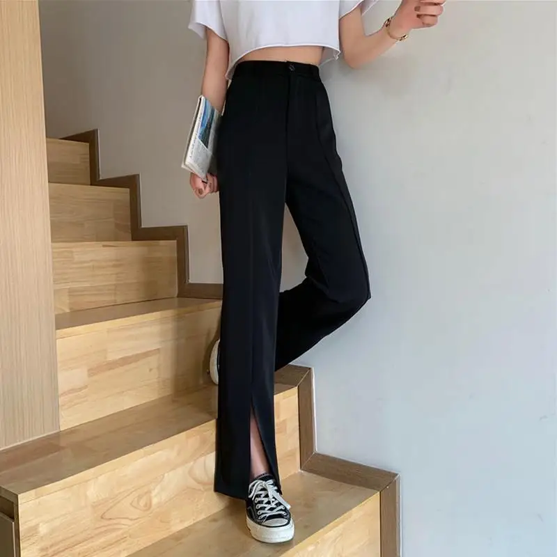 Casual Pants Women Spring Autumn XS-5XL Wide Leg Split Simple College All-match Fashion Korean Style Solid Newest Cozy Young Ins