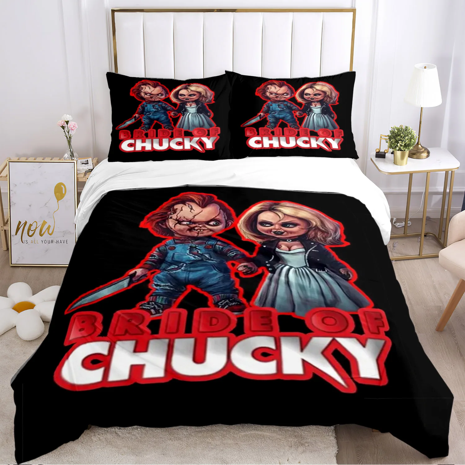 Chucky terror  Bedding Set Soft duvet Pillowcase Comfort sheets/Double bed Full size Horror customizable Halloween gift