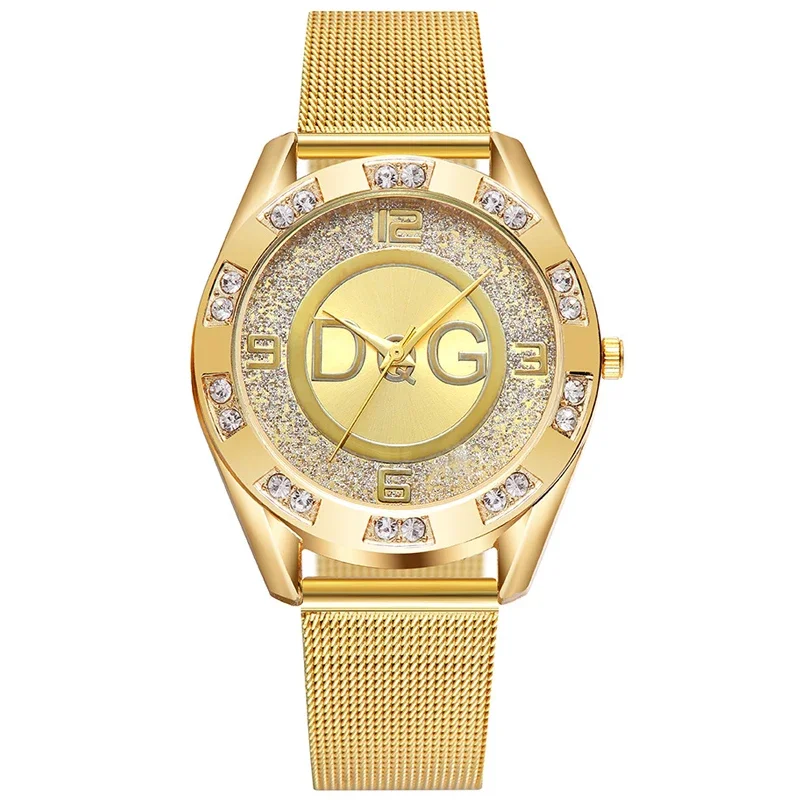 Fashion Luxury Watch DQG Crystal Quartz Female Watch Gold Silver Stainless Steel Ladies Dress Watch Zegarek Damski