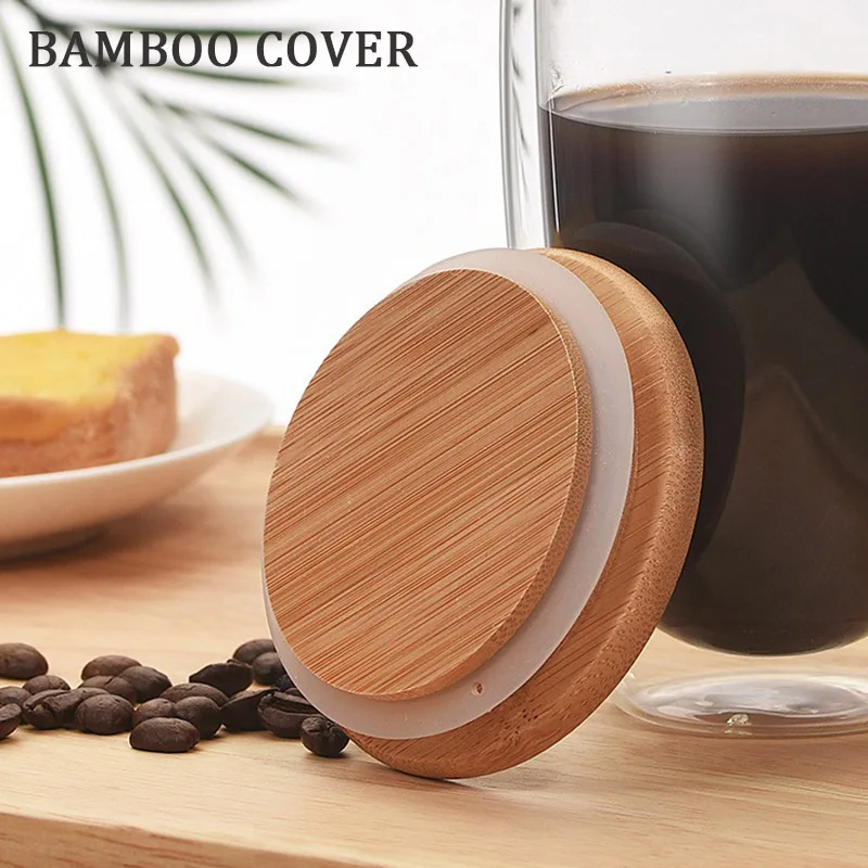 Tampa de bambu reutilizável para vidro de café, Xícara de chá, Beber caneca tampa, Seal Ring Pine madeira tampa tampas, 80mm tampas, 1pc