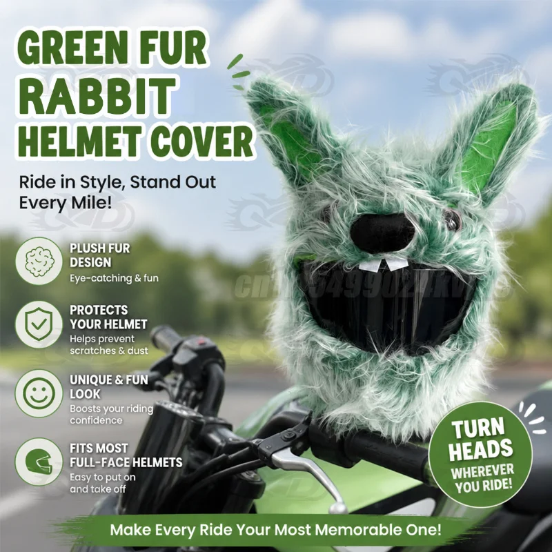 Motorcycle Helmet Cover, Dustproof and Funny Helmet Protective Cover, Personalized Cartoon Plush Rabbit Head Helmet Cover