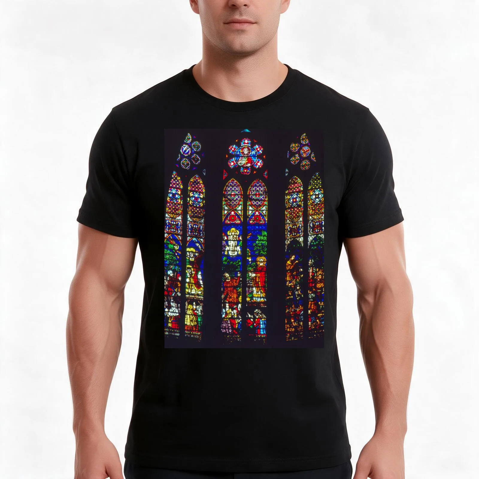 Windows over nave St Denis Cathedral St Denis Circa C12 France 19840826 0010 T-Shirt, Summer Casual Cotton Tee, Unisex Men Women