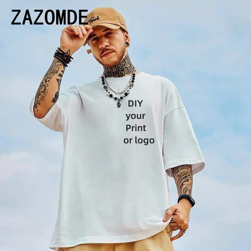 ZAZOMDE-Camiseta 100% de algodón para hombre y mujer, camisa personalizada con logotipo de diseño, de gran tamaño, parte delantera y trasera, a