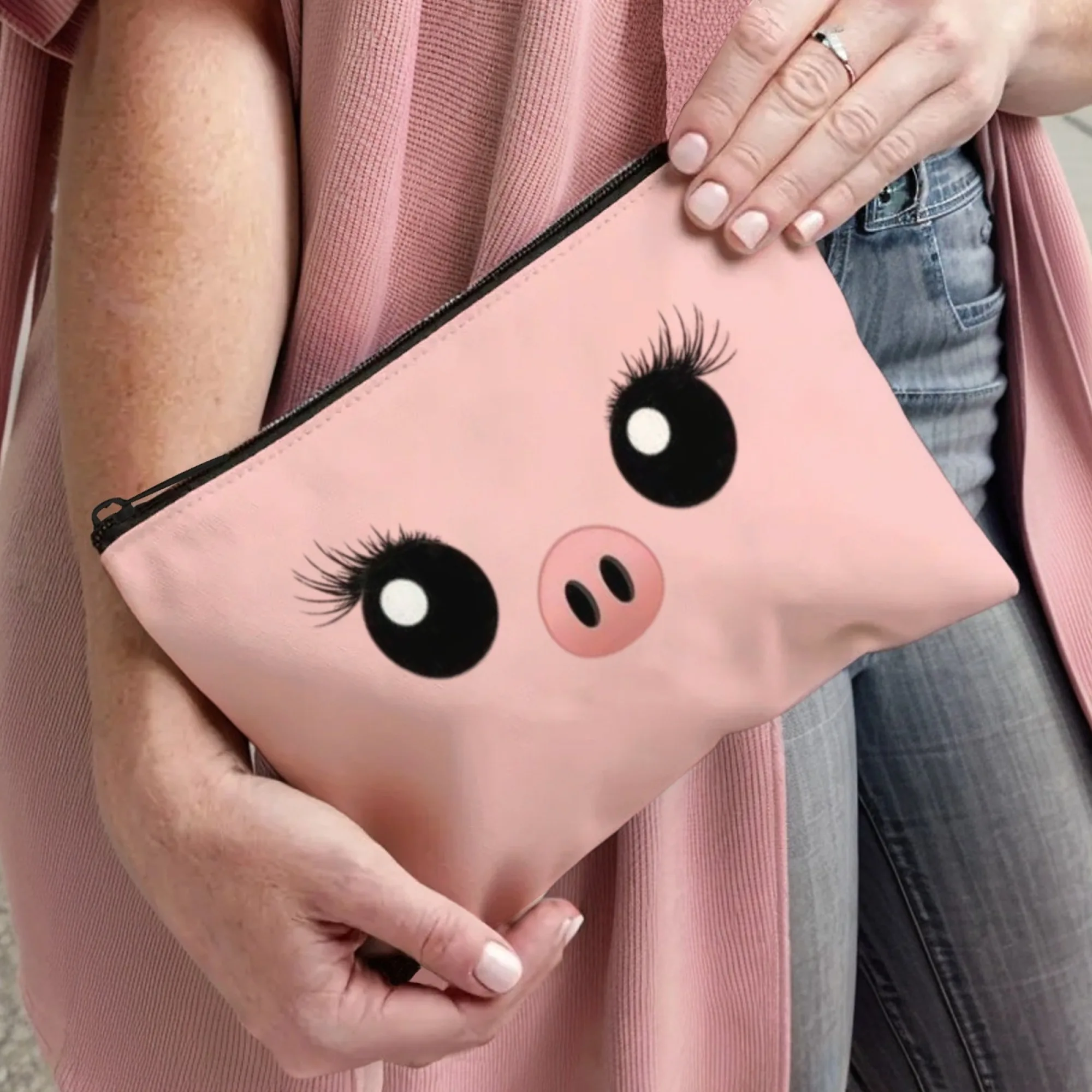 Bolsa de cosméticos de la suerte para niña dulce con cerdito encantador, duradera para organizador de almacenamiento de maquillaje, regalos ideales de cumpleaños o celebración