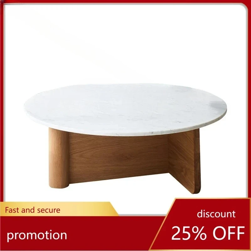 

coffee table solid wood stone living room light luxury retro medieval round cream small coffee table round tea table