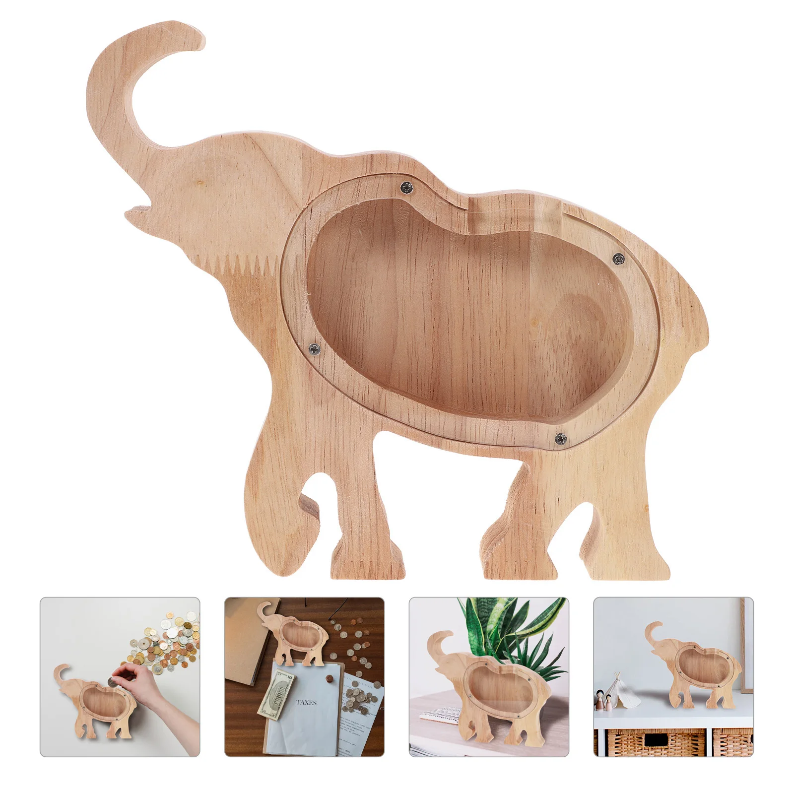 

Wonderful Workmanship Elephant Wooden Piggy Bank Delicate Texture Safe Reliable Kids Saving Box Gift Piggy Bank