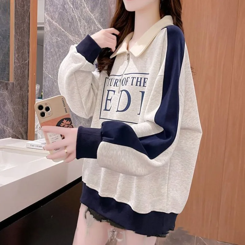 Letter Printing Graphic Text Female Clothes Pullovers Grey Sweatshirts for Women Dropshiping Korean Fashion Tops Long Sleeve M E