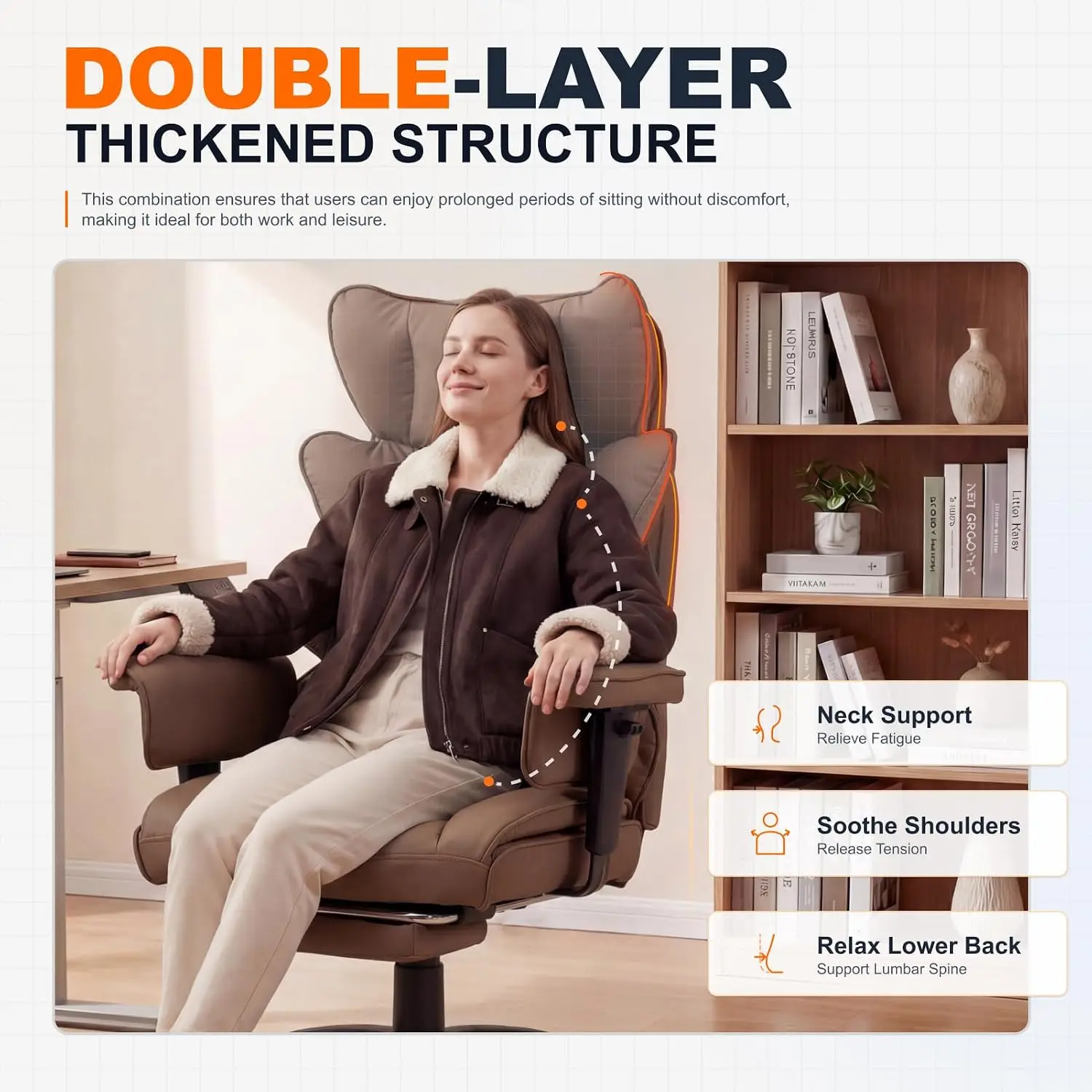 Big & Tall Office Chair Pocket Spring Cushion, Adjustable Armrests, Lumbar Support, Footrest, High Back, PU Brown, Customized