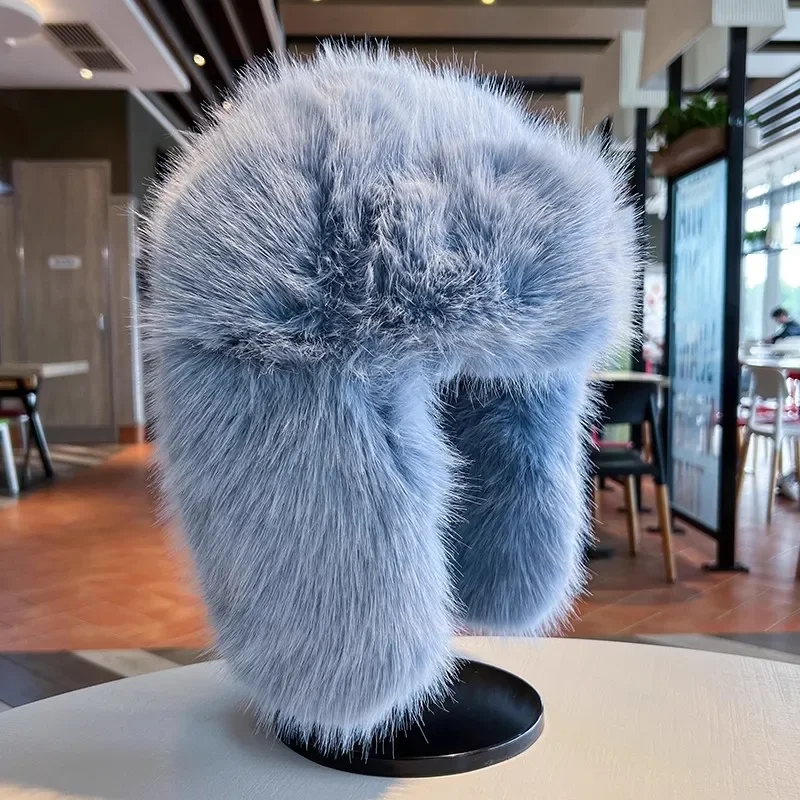 Thicken Winter Faux Fur Mink Plush Lei Feng Hat Unisex Outdoor Skiing Cycling Warm Ear Protection Cold Proof Russian Trapper Hat