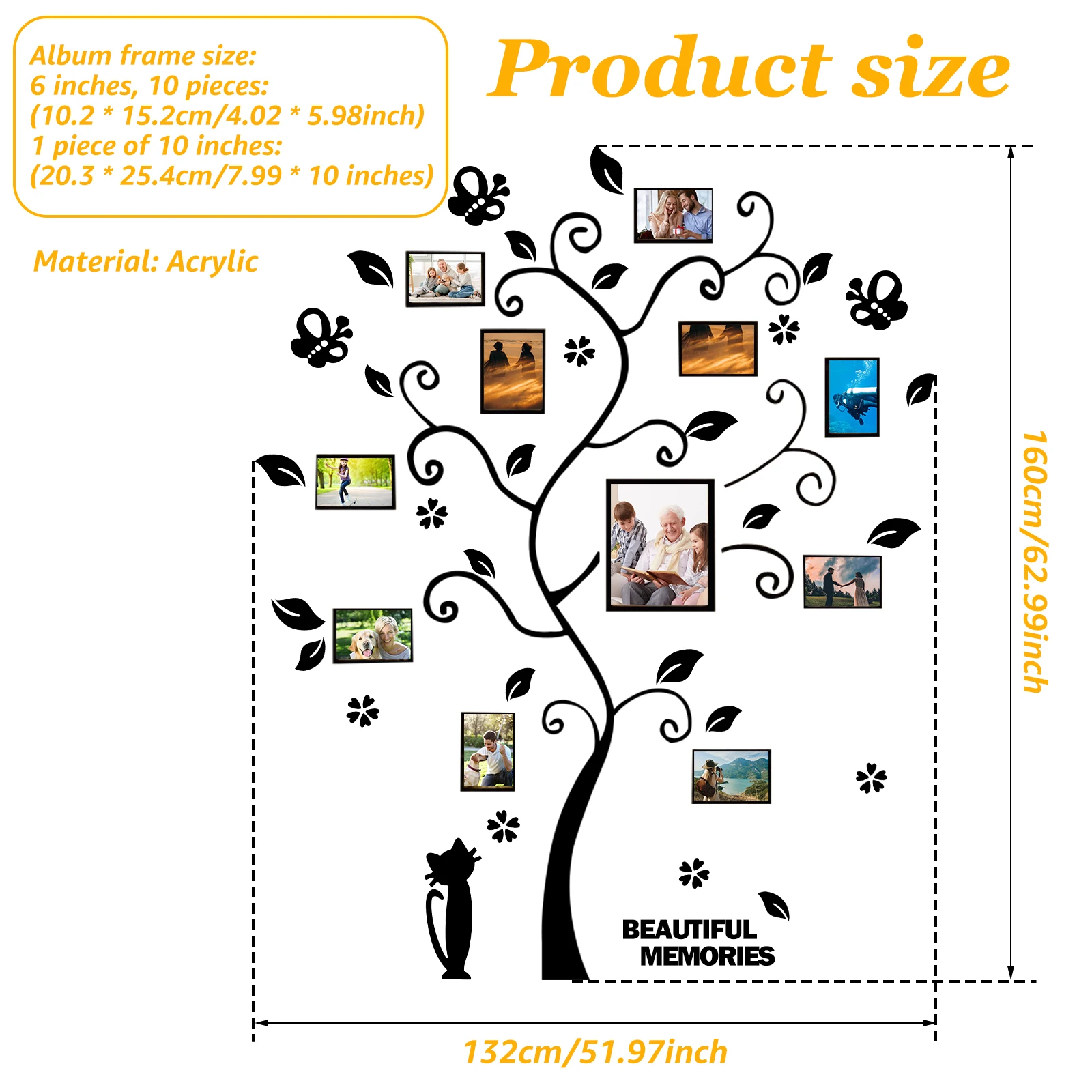 1Pc Picture Frames Tree Acrylic Picture Wall Decor DIY Wall Photo Frames Adhesive Family Tree Wall Decor Decorative Wall Picture