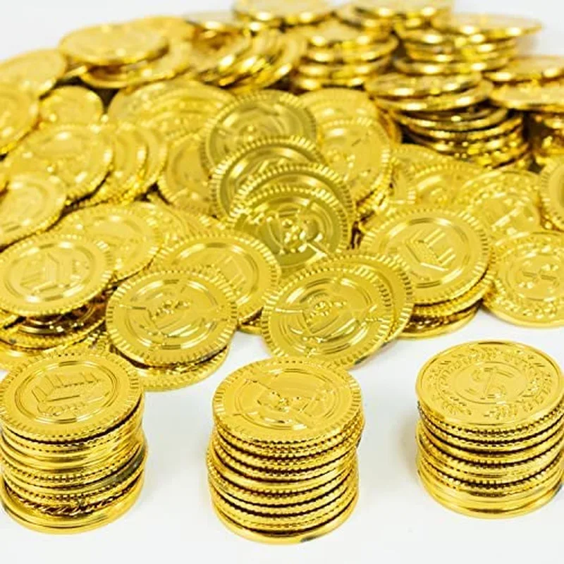 150PCS Plastic Pirate Coins Silver And Gold Bulk Treasure Hunt For Kids Gifts Halloween Cosplay Party Supplies Classroom Prizes