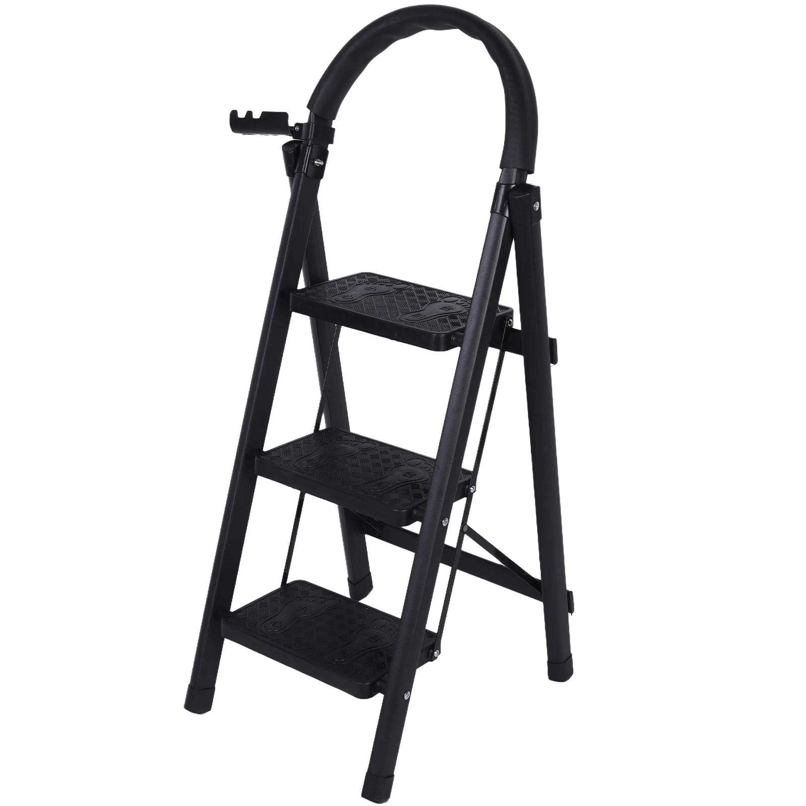 

3 Step Folding Ladder Sturdy Steel Ladder 300 Lbs Load Capacity Wide Platform Steps Lightweight for Household Kitchen Office