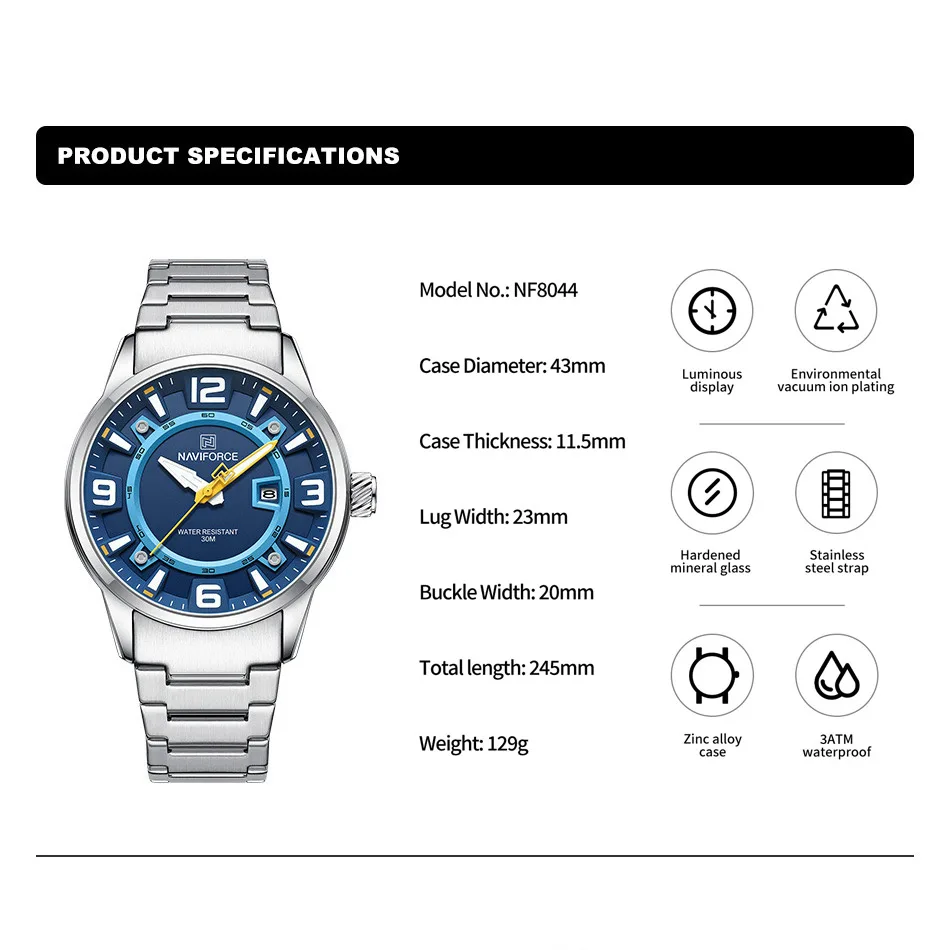 NAVIFORCE Original Fashion Watches for Men Military Sports Calendar Clock Luxury Waterproof Quartz WristWatch Reloj Hombre 2024