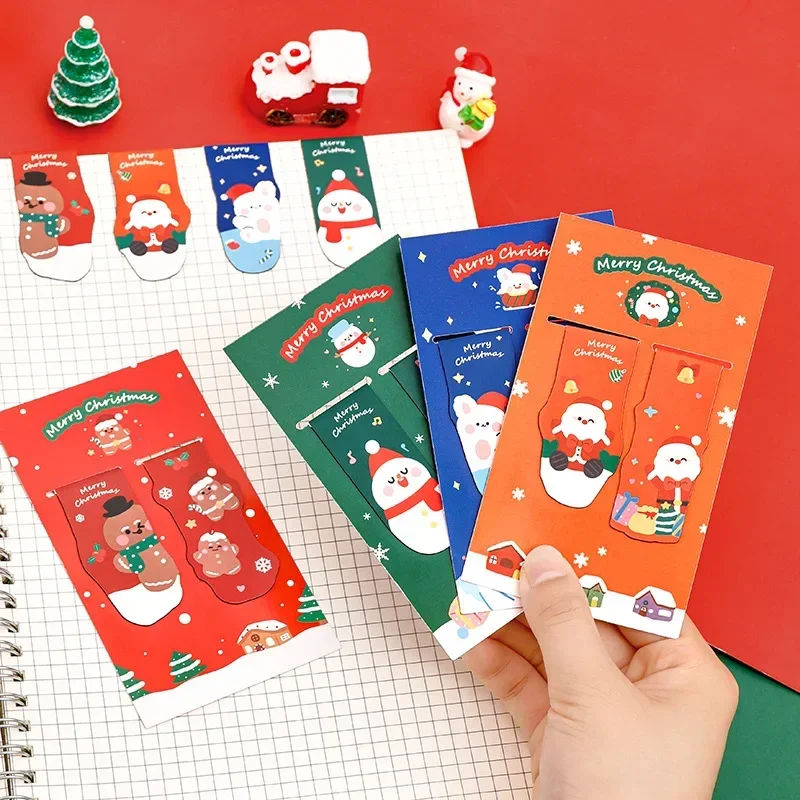 4 pcs/lot Christmas Pie Man Snowman Magnetic Bookmark Creative Stationery Bookmarks Page Flag School Office Supplies Gift