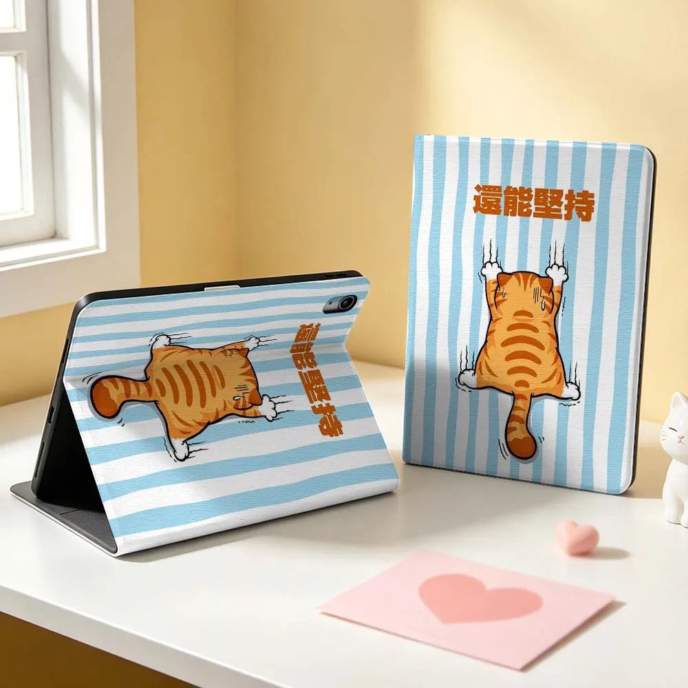 Étui de tablette pour iPad Pro Mini A16 A17 A14 4 5 6 7 6e 12e génération 9.7 12.9 11 13 M4 pouces, motif chat de dessin animé, avec support pour stylo