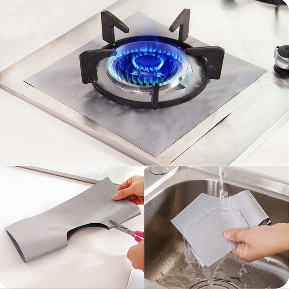 

Square Cleaning Pad Non stick Gas Stove Protector Liner Cover Heat Resistant Reusable Easy Cut Fits All Stoves Durability
