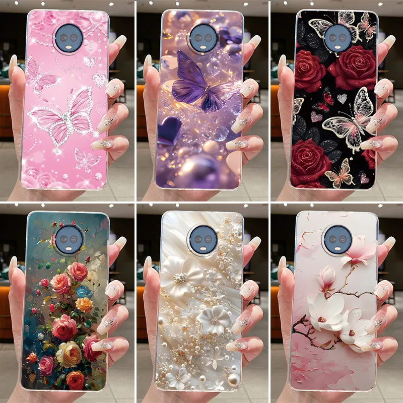 Para Motorola Moto G6 Plus funda transparente de lujo a la moda mariposa flores funda de teléfono de silicona suave para Motorola G6 Plus G6 + carcasa