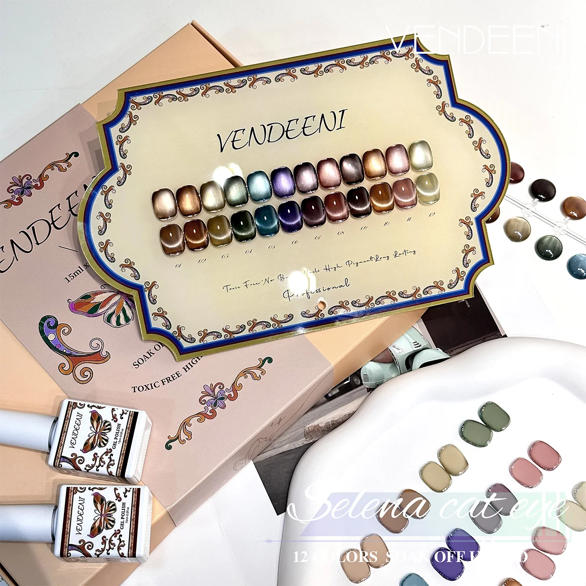 

Vendeeni 12Colors Fall Winter Multicolor Moonlight Cat Eye Nail Gel Set Hot Sale Fashion Nail Art Non-toxic UV Gel Nail Salon