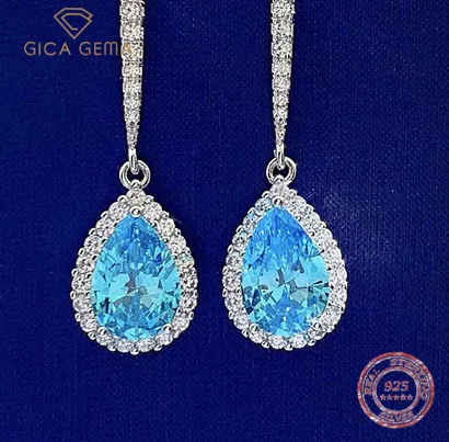 

Gica Gema Fashion 925 Sterling Silver 7*10 Blue Wedding Water Drop Earrings For Women Luxury Quality Fine Jewelry Accessories