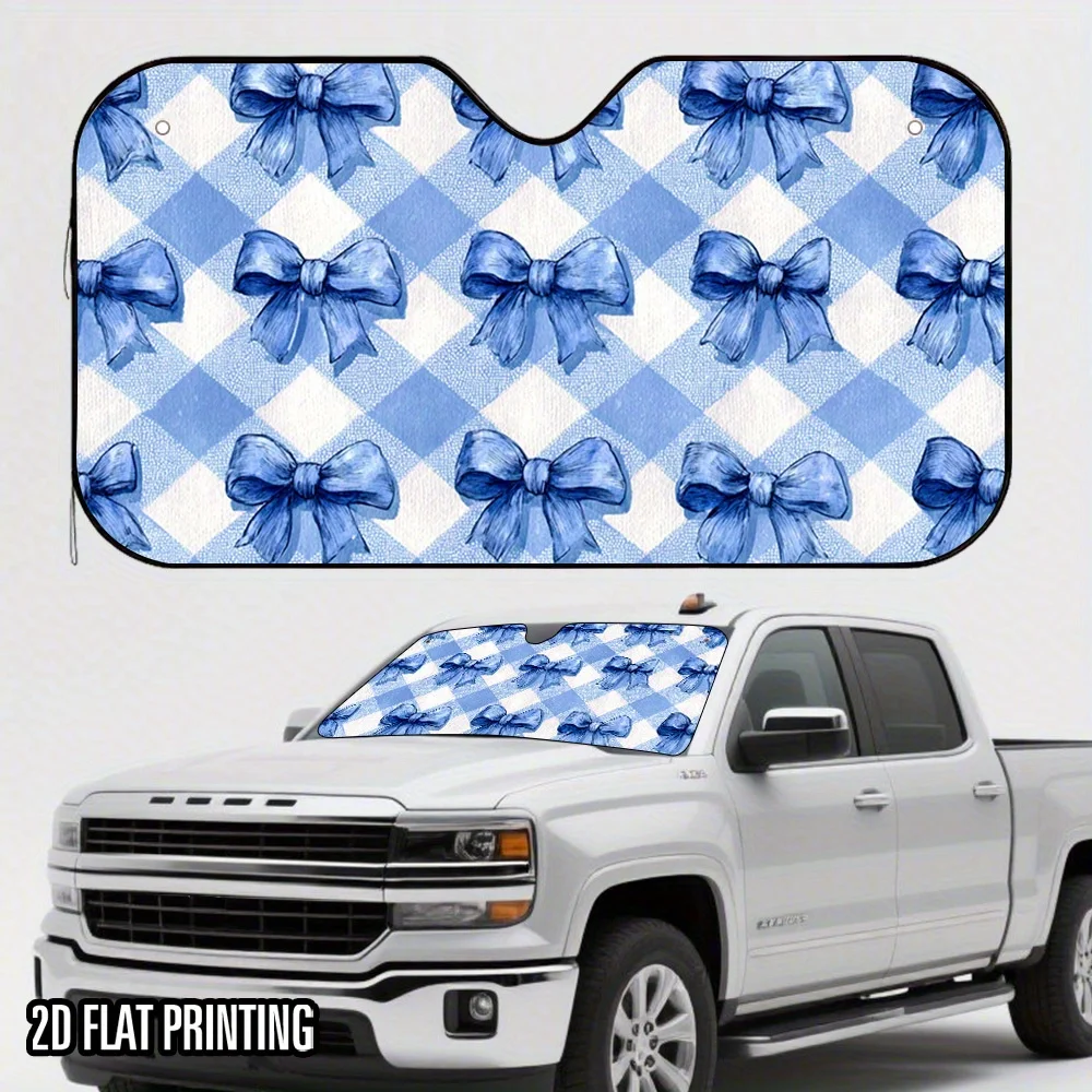 One Piece Of A Two-Dimensional Flat Blue Checkered Bow Design Sunshade For – It Is Foldable And Fashionable, Helps Maintain A Co