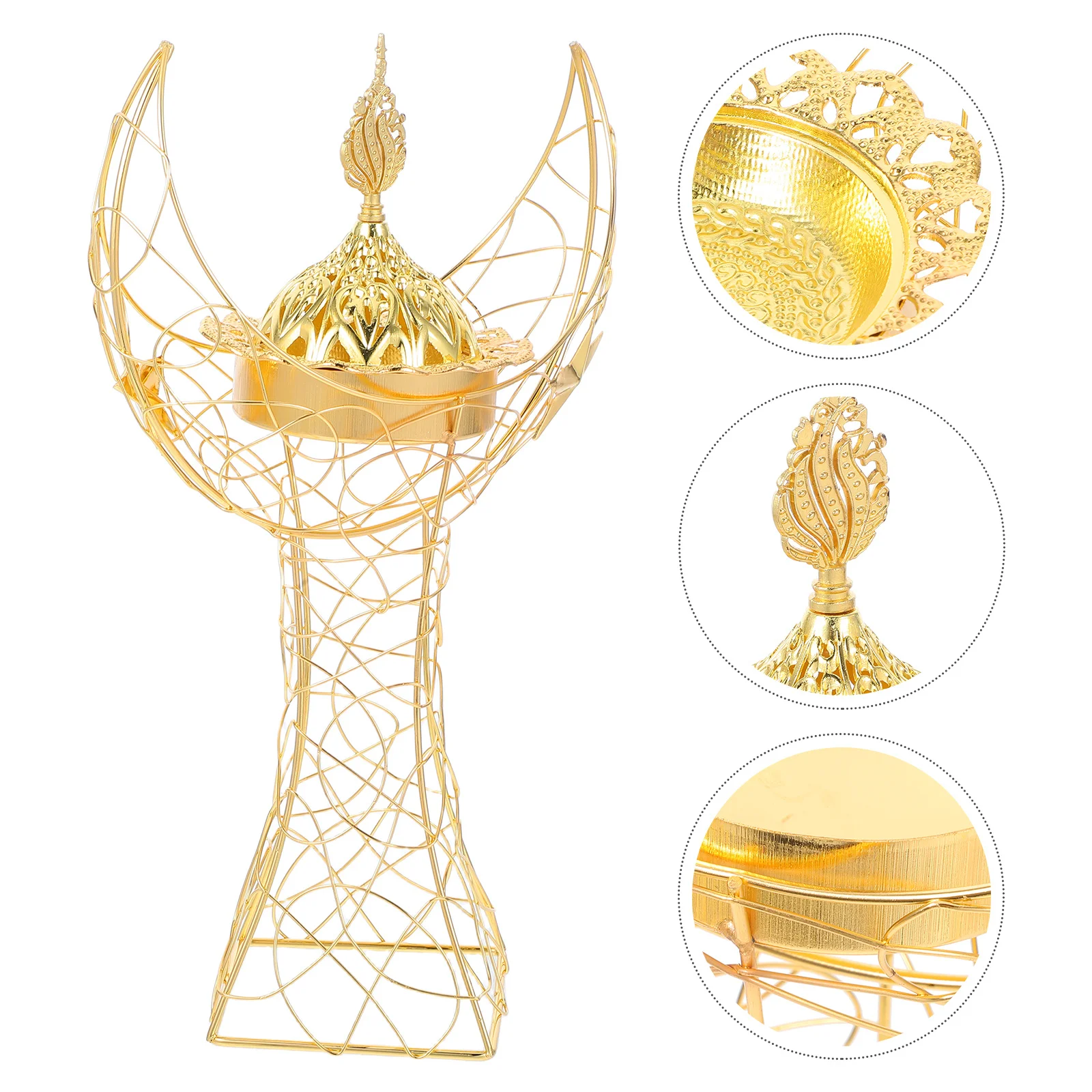 

Middle Eastern Moon-Shaped Metal Incense Burner Elegant Handheld Crescent Tower Aromatherapy Censer Desktop Home Decor Eid