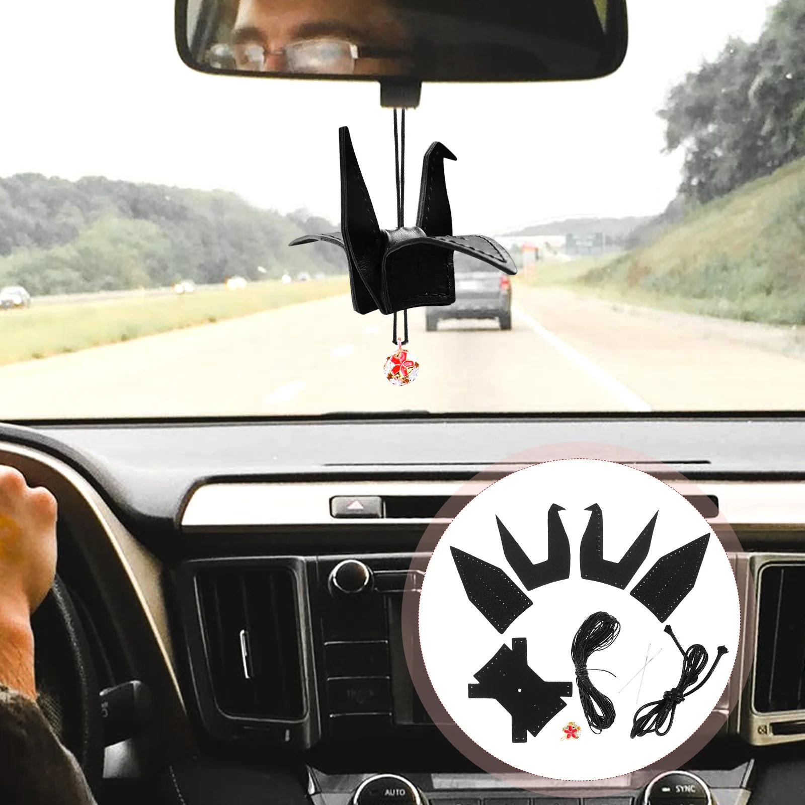 

1Set DIY Crane Pendant Kit Car Interior Decor Handmade PU Origami Crane Sewing Craft Lightweight Pre-Punched