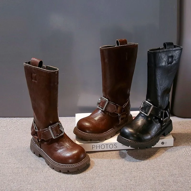 

2025 Autumn New Girls High Boots Girls Foreign Style Spring and Autumn Trendy Brand Side Zipper Single Boots Knight Boots