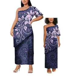Print On Demand Matching Outfits For Family Polynesians Flare Sleeve Top And Skirts 2 Pcs Set Samoa Puletasi Mommy And Me Dress