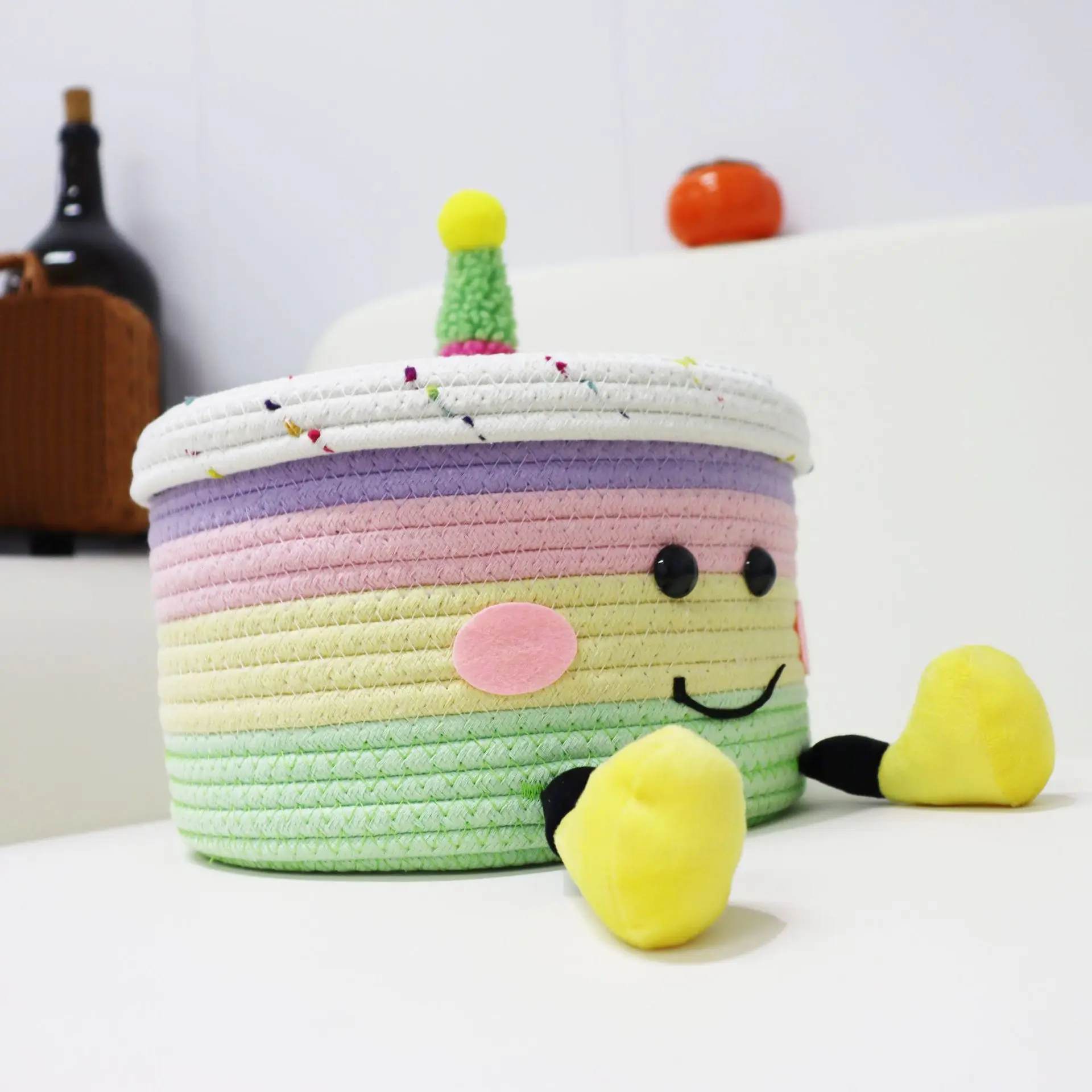 Fun Doll Cake Storage Basket Children'S Toy Cartoon Cotton Rope Weaving Basket Living Room Desktop Snack Storage Box